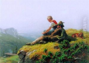 Junges Paar Mit Hund Auf Der Alp