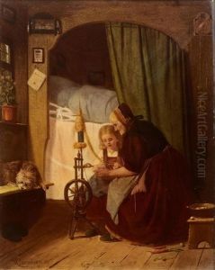 Girl And Grandmother At The Loom by Heinrich Leinweber