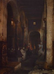 Scene Animee Dans Les Souks De Tunis by Heinrich Leinweber