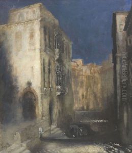 Kanal In Venedig Bei Mondschein by Karl Leipold