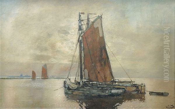 Fischerboote Auf Der Niederelbe Im Taghellen Vollmondschein - view 1