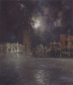 Piazza San Marco Mit Dogenpalast Bei Heller Mondnacht by Karl Leipold