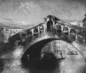 Gondola Passing Beneath The Rialto Bridge by Karl Leipold