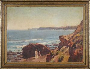 Figures On Ben Buckler Rock, Bondi Beach by Frederick William Leist