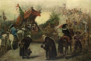 Parade To Celebrate The 800-year Existence Of Dusseldorf 1888 - Philipp Wilh. Welcomes Karl Ii Of England by Jacobus Leisten