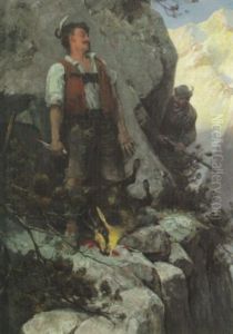 Wilderer Mit Erlegter Gemse Wird Von Einem Jafer Aufgespurt by Jacobus Leisten