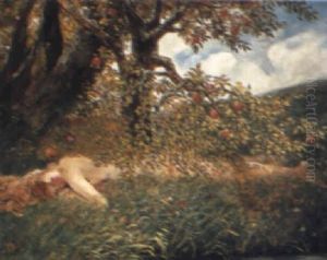 A Lady Resting Below A Peach Tree by Jacobus Leisten