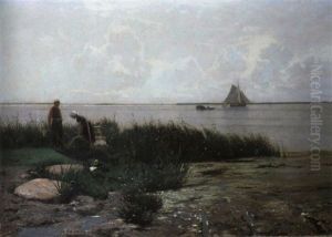 Beim Schilfscheiden Am Havelufer by Walter Leistikow