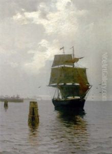Segelschiff In Einem Ostseehafen by Walter Leistikow