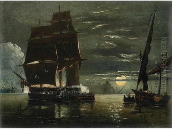 Riff Pirates Attacking A Spanish Ship By Night In A Calm - view 1