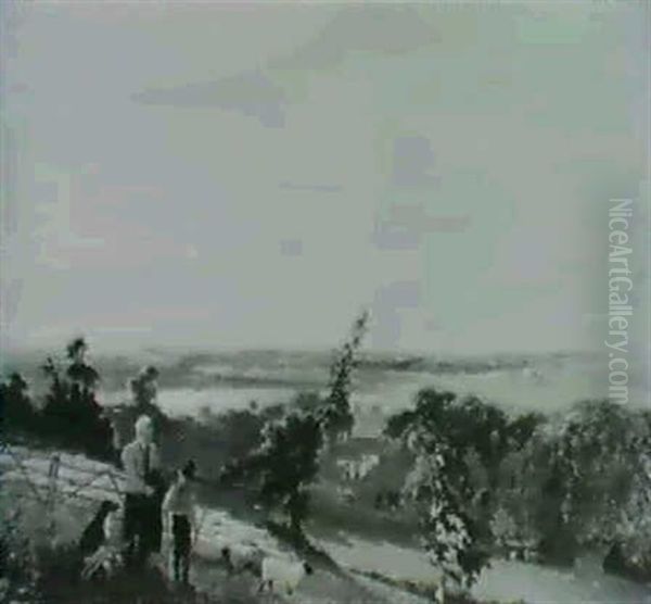 An Extensive View Of An Estuary With A Shepherd Boy And His Dog - view 1