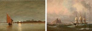 Nillandschaft Mit Dreimaster Und Blick Auf Pyramiden (+ Nillandschaft Mit Segelboot Bei Sonnenuntergang; Pair) by Heinrich Leitner