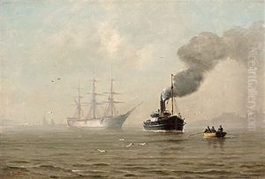 Schiff Im Nebel Auf Der Elbe Bei Altona