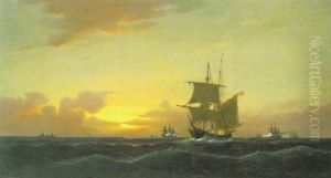 Brigg Unter Hamburger Flagge Mit Anderen Schiffen Auf Hoher See
