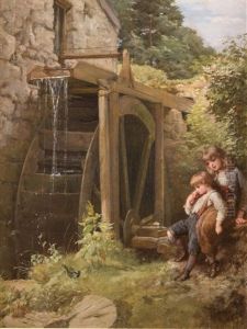 Zwei Kinder Beobachten Am Muhlrad Einen Vogel by Henry Lejeune