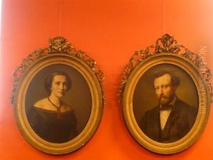Portrait De L'architecte Vervietois Vivroux Et De Son Epouse (pair) by Victor Lejeune