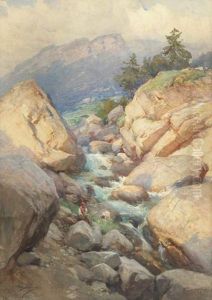 Torrente Di Montagna "il Cordevole A Masare D'alleghe" by Achille Beltrame