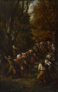 Tanzende Bretonische Bauern Auf Der Waldlichtung by Adolphe Pierre Leleux