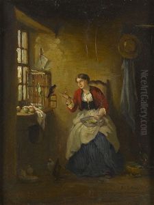 Interieur Mit Frau Und Vogelkafig