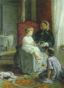 Interior Med Et Par Piger Pa Besog Hos Bedstemor by Louise-Emilie Leleux-Girard