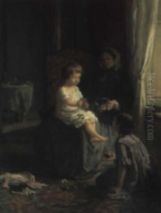 Pa Bes+g Hos Bedstemor by Louise-Emilie Leleux-Girard
