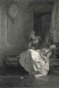 Zwei Madchen Im Salon Einen Brief Lesend by Louise-Emilie Leleux-Girard