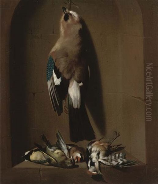 A Dead Jay Hanging From A Nail And Songbirds In A Stone Niche - view 1