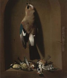 A Dead Jay Hanging From A Nail And Songbirds In A Stone Niche