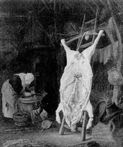 Scheuneninterieur Mit Geschlachtetem Schwein