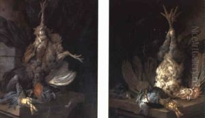 A Dead Grouse, Cockerel And Other Birds On Stone Ledges