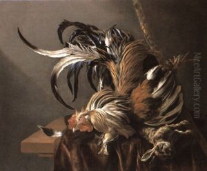 Still Life Of A Cockerel, Greenfinch And Hare On A Table Still Life Of A Cockerel, Greenfinch And Hare On A Table