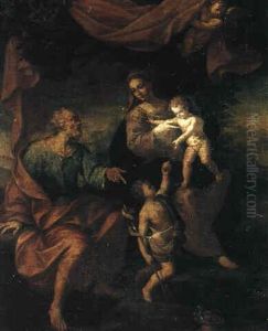 The Holy Family With The Infant Saint John The Baptist by Ercole Lelli