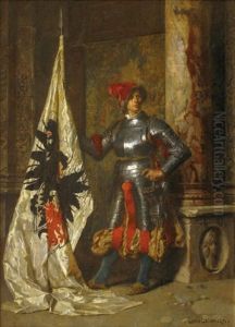 Portrait D'un Lansquenet Portant Un Etendard by Alexandre-Louis Leloir