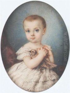 A Child Wearing Frilled White Dress With Short Sleeves, Clasping A Dove To Its Chest