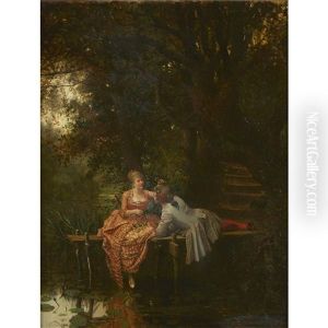 Lovers By A Pool by Maurice Leloir