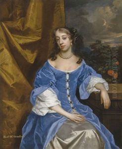 Portrait Of Hon. Mrs Grimston, Nee Finch, Afterwards Lady Elizabeth Grimston (1650-1675), Three-quarter-length, In A Blue Dress, Resting Her Left Arm On A Pedestal