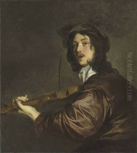 A Man Playing A Violin, Possibly A Portrait Of The Artist by Sir Peter Lely