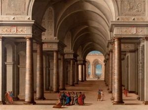 Architecture Classique Avec Le Christ Et La Femme Adultere by Jean (Lemaire-Poussin) Lemaire