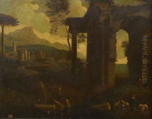 Paysage Avec Une Jeune Bergere Dans Des Ruines Antiques by Jean (Lemaire-Poussin) Lemaire