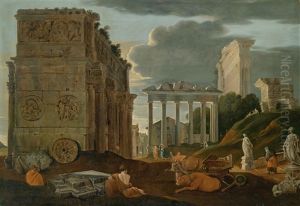 Capricccio Des Forum Romanum Mit Dem Konstantinsbogen, Dem Tempel Des Saturn, Dem Tempel Des Vespasian Und Der Torre Di Mecenate (tempel Der Serapis) by Jean (Lemaire-Poussin) Lemaire