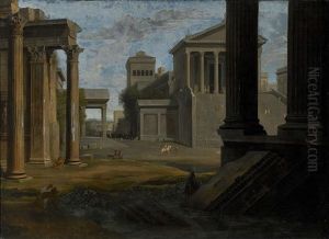 Antik Stadsvy by Jean (Lemaire-Poussin) Lemaire