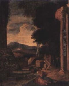 Couple Dans Un Paysage De Ruines Antiques by Jean (Lemaire-Poussin) Lemaire
