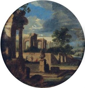 A Capriccio Of Classical Ruins In A Stormy Landscape by Jean (Lemaire-Poussin) Lemaire