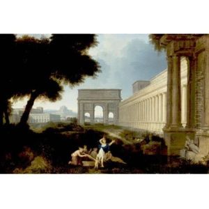 Classical Figures In An Architectural Landscape by Jean (Lemaire-Poussin) Lemaire