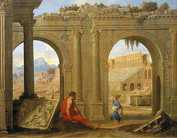 Figures Amongst Classical Architectural Ruins - view 1