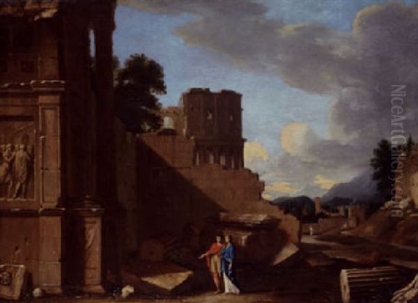 A Landscape With Classical Monuments And Figures by Jean (Lemaire-Poussin) Lemaire