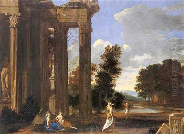 Ruines Antiques Dans Un Paysage Anime De Personnages - view 1