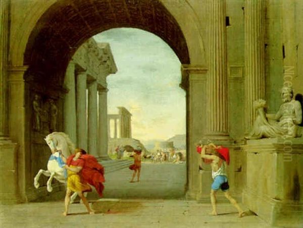 A Capriccio Of A Classical Triumphal Arch And Temples With Alexander And Diogenes - view 1