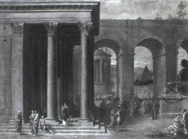 Personnages Romains Devant Le Tombeau D'achille - view 1