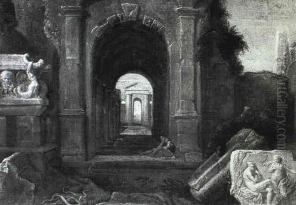 Prospettiva Archittetonica Con Rovine E Figure - view 1